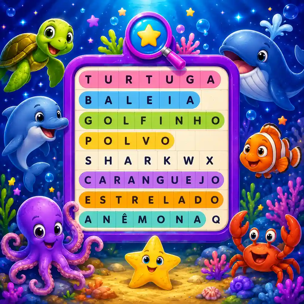 Caça-Palavras dos Animais Marinhos Online